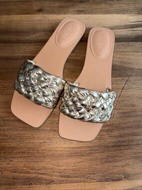 Marc Fisher Gold Tone braided flat sandals with Nude Footbed